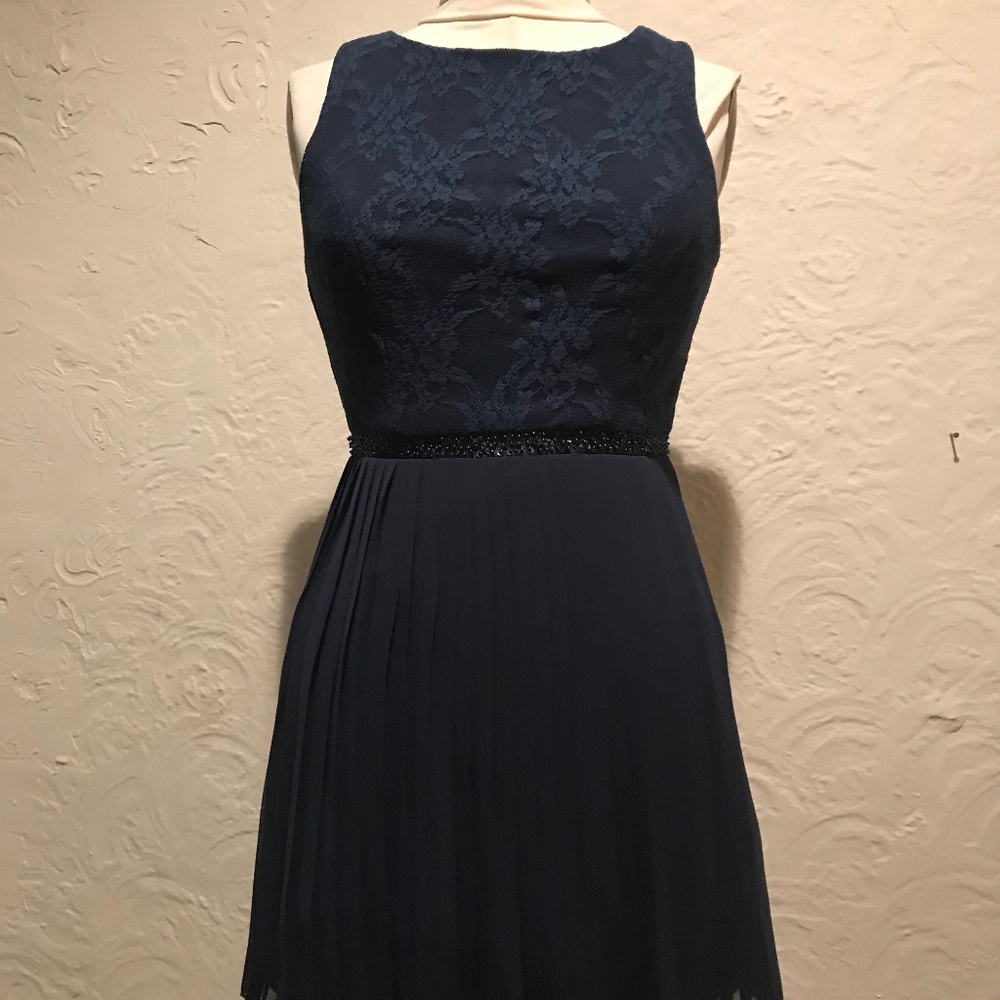 Navy Lace Dress with Beaded Waist Detail